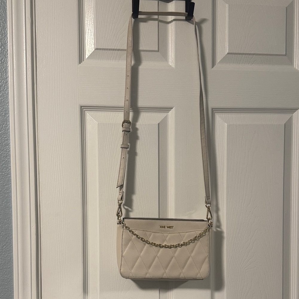 Nine West Quilted Cream Crossbody with Gold Chain Accent